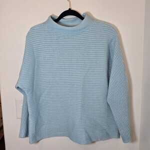 Chico’s Ribbed Mock Neck Pullover Sweater Size 2 Large Cashmere‑Blend Light Blue